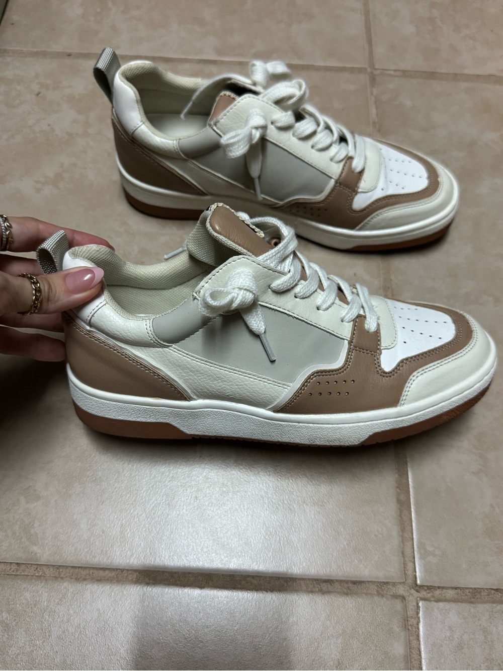 ShuShop Beige Brown and White Women's Casual Sneakers